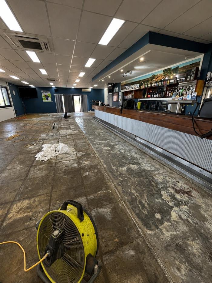 Old flooring fully stripped back and drying